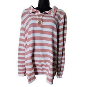 Denim & Co. Sweater Henley Long-Sleeve Top Roll Tab Antique Rose Pink M Medium